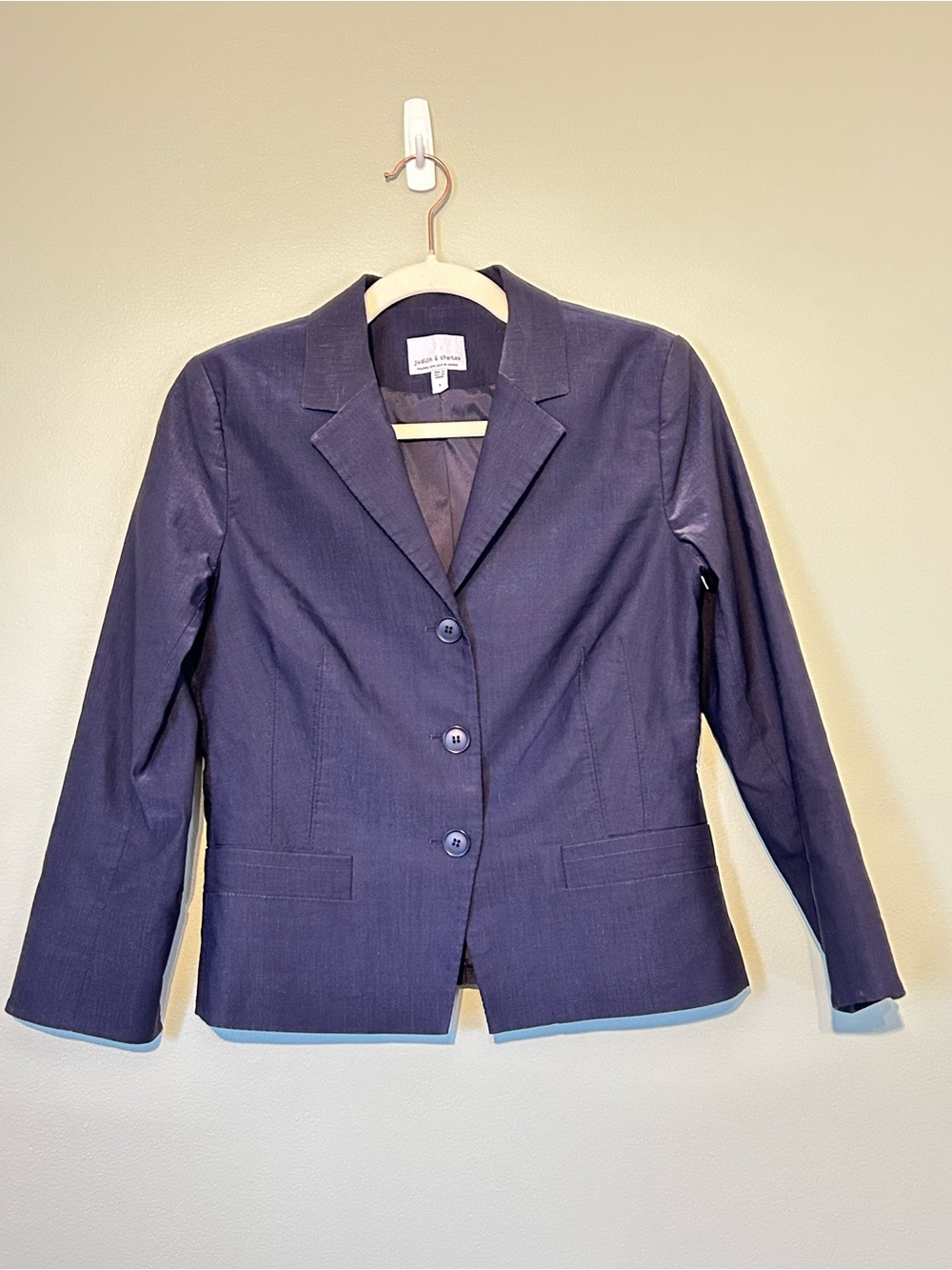 Judith and Charles linen blend indigo three button blazer- size 8